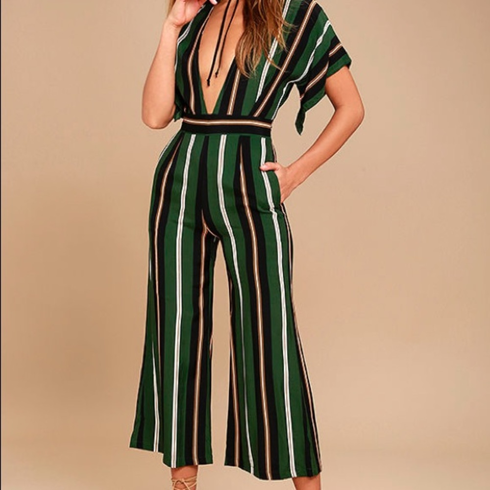 Faithful The Brand Cedric Green Striped Jumpsuit